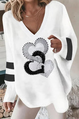Pbong - Black And White Casual Street Print Patchwork V Neck Tops