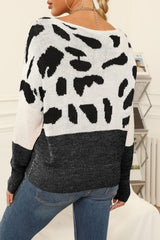 Pbong - Black Gray Casual Leopard Patchwork O Neck Tops