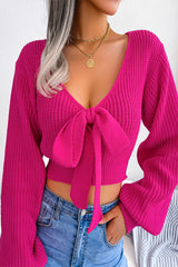 Pbong - White Sexy Solid With Bow V Neck Tops