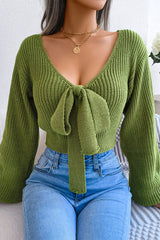Pbong - White Sexy Solid With Bow V Neck Tops