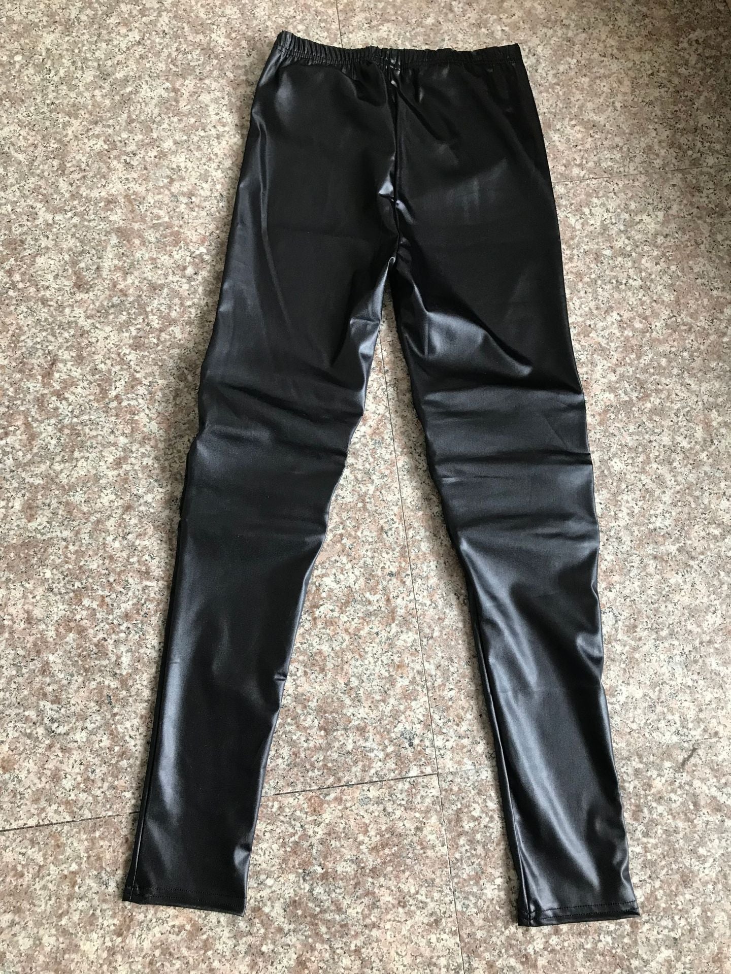 Size code high elastic knee three zipper faux leather nine points leggings women's pencil pants