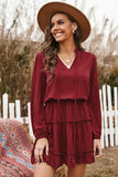 Tied Frill Trim Puff Sleeve Mini Dress