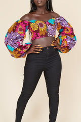 Pbong - Red Sweet Print Patchwork Zipper Off the Shoulder Tops