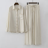 Women Casual Summer Denim look Long sleeve blouse pants sets