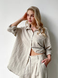 design Women Summer Casual Cotton Linen Blouse Pants Clothing sets Women Two pcs sets