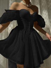 Mesh Corset Mini A Line Dresses Skims White Off Shoulder Summer Sexy Folds Puff Sleeve Women Elegant Evening Vestidos