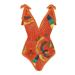 Bowknot Tie-shoulder Printed One Piece Swimsuit and Cover Up  White Boho Printed Swim  Luxury Shorts Bourkini Monokini Sexy