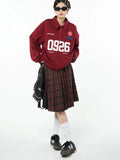 American College Style Red Plaid Pleated Skirt Women's Spring Design Color Contrast A-line High Waist Short Skirt Femal