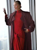 Articat High Neck Long Sleeve Bodycon Dress For Women Tight Elastic Lace Up Maxi Long Dress Autumn New Party Club Vestidos