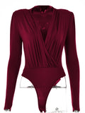 Articat V Neck Brown Bodysuit Women Autumn Long Sleeve Top Bodies Sexy  Female Overalls Casual Bodycon Bodysuits