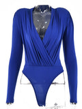 Articat V Neck Brown Bodysuit Women Autumn Long Sleeve Top Bodies Sexy  Female Overalls Casual Bodycon Bodysuits