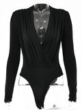 Articat V Neck Brown Bodysuit Women Autumn Long Sleeve Top Bodies Sexy  Female Overalls Casual Bodycon Bodysuits