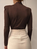 Articat V Neck Brown Bodysuit Women Autumn Long Sleeve Top Bodies Sexy  Female Overalls Casual Bodycon Bodysuits