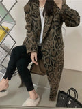 Brown Leopard-print Mid-length Hepburn Coat For winter Double-breasted Long Woolen Trench Overcoat Runway Fashion