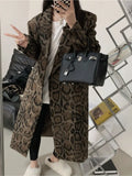 Brown Leopard-print Mid-length Hepburn Coat For winter Double-breasted Long Woolen Trench Overcoat Runway Fashion