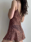 Dghisre Women Y2K Lace Spaghetti Strap Mini Dress Fairy Grunge Sleeveless Patchwork Cami Dress Aesthetic 90s E-Girls Dresses