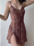 Dghisre Women Y2K Lace Spaghetti Strap Mini Dress Fairy Grunge Sleeveless Patchwork Cami Dress Aesthetic 90s E-Girls Dresses