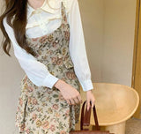 Elegant Vintage Shirt Floral Dress Women Fake Two Piece Patchwork Ruffles Chic Korean Fashion Female Dresses Autumn