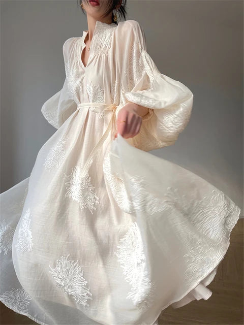 Embroidered Dress Women Autumn  New Fashion Elegant Female Vestido French Vintage Clothes Evening Party Korean White Dresses