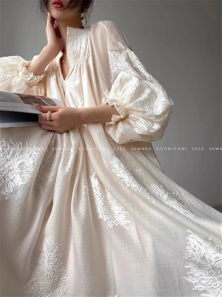 Embroidered Dress Women Autumn  New Fashion Elegant Female Vestido French Vintage Clothes Evening Party Korean White Dresses