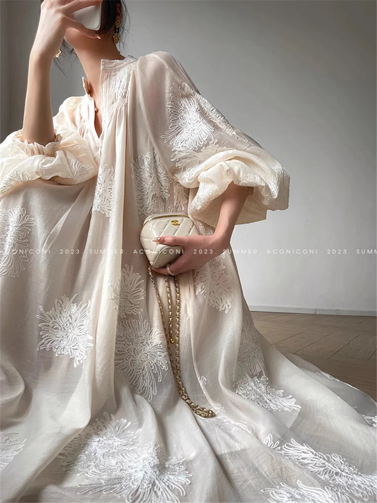 Embroidered Dress Women Autumn  New Fashion Elegant Female Vestido French Vintage Clothes Evening Party Korean White Dresses
