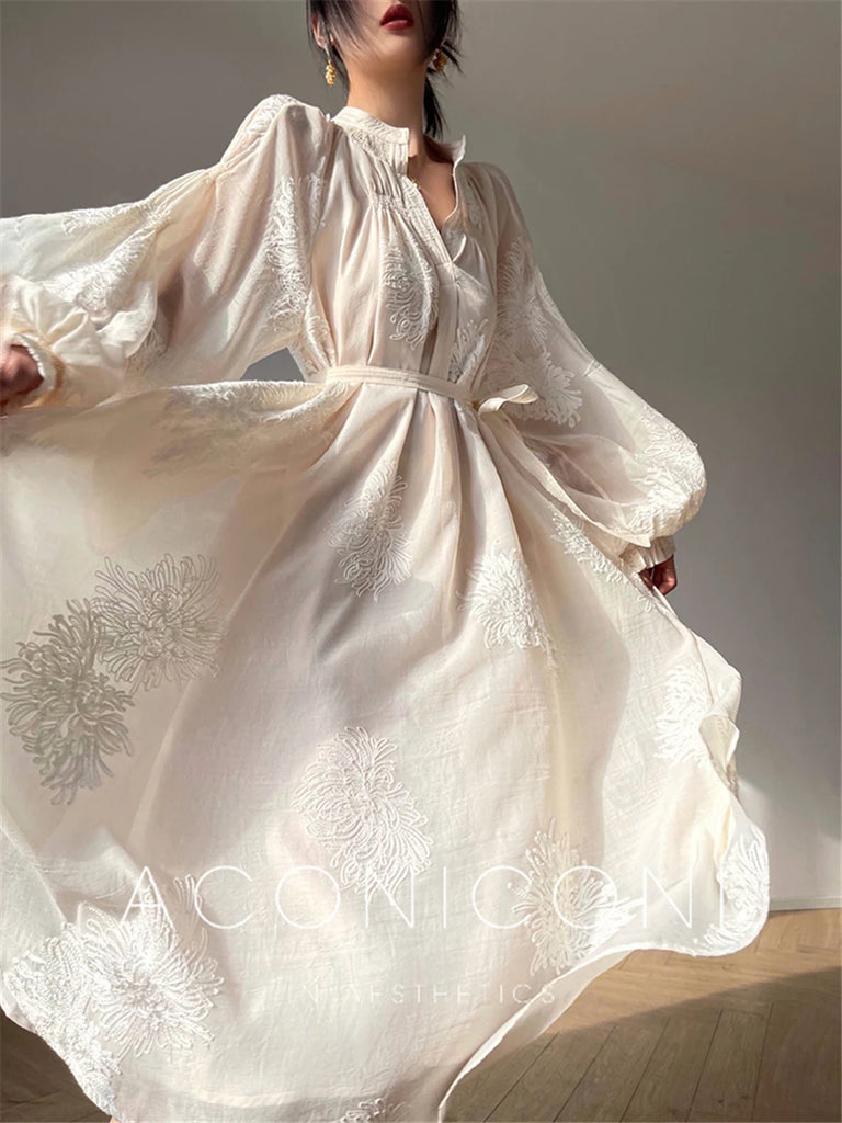 Embroidered Dress Women Autumn  New Fashion Elegant Female Vestido French Vintage Clothes Evening Party Korean White Dresses