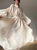 Embroidered Dress Women Autumn  New Fashion Elegant Female Vestido French Vintage Clothes Evening Party Korean White Dresses