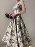 Floral Print Spaghetti Straps Dress Vintage Evening Party Slim Dresses for Women Summer New Robe Fashion Korean Clothes