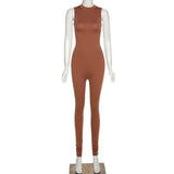 Basic Bodycon Jumpsuit For Women‘s Clothing Casual Brown Fitness Rompers Y2K Playsuit Activity Streetwear Overalls