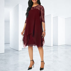 Pbong mid size graduation outfit romantic style teen swag clean girl ideas 90s latina aesthetic  Spring Autumn Vintage Floral Lace Patchwork Dresses Oversize 4XL 5XL Women Elegant O Neck Party Chiffon Midi Dress Vestidos