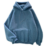 New Autumn Winter Thick Warm Coat Velvet Cashmere Women Hoody Sweatshirt Solid Blue Pullover Casual Tops Lady Loose Long Sleeve