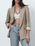 summer new style women's all-match casual loose linen casual suit jacket with printed cuffs