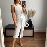 Woman White Lacing Irregular Skirt Spring Fashion Woman High Waisted Pleated Skirts Ladies Chic Solid Bow Beach Skirt