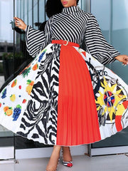 Pbong mid size graduation outfit romantic style teen swag clean girl ideas 90s latina aestheticWomen Striped Printed Dresses A Line Long Sleeves High Collar With Waist Belt Vintage Flower Female African Classy Modest Spring