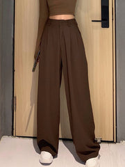 Retro Solid Color Wild Straight Wide Leg Pants Female Spring New Korean Fashion High Waist Casual Long Pants
