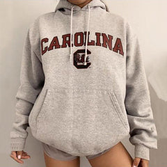 Letter Print Sweatshirt Vintage Women Hoodies Gray Cotton Warm Fleece Winter Pullovers  Autumn New Casual Streetwear Girls