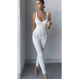 High Quality Black White sleeveless Weaving Rayon Bandage Jumpsuit Cocktail Party Bodycon Jumpsuit Vestidos