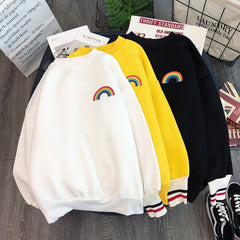 Rainbow plus size fashion Women Hoodies korean style tops Kawaii Sweatshirts oversized Pullovers Casual Streetwear clothes