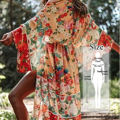 Bikini Cover-ups Bohemian Printed Long Kimono Cardigan Plus Size Chiffon Tunic Women Beach Wear Swim Suit Cover Up Q912