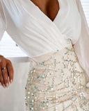 Elegant Party Wear Ball Gown Women V Neck Lantern Sleeve Sheer Mesh Tassel Sequin Dress Sexy Long Sleeve Mini Bodycon Dress
