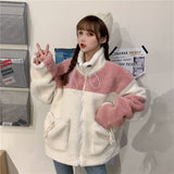 Embroidery Imitation Lambswool zip-up clothes women hoodie Autumn Winter Korean style velvet tops oversize sweatshirt