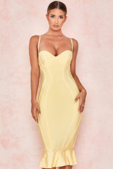 Pbong High Quality Pink Yellow Knee Length Rayon Bandage Dress Evening Party Elegant Dress