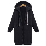 Once Autumn Casual Women Long Hoodies Sweatshirt Coat Zip Up Outerwears Hooded Jacket Winter Pockets Plus Size Outwear Tops