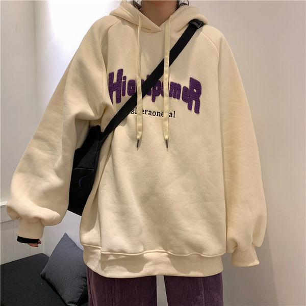 New plus velvet padded hooded sweatshirt women autumn and winter letters loose Korean style streetwear top Harajuku hoodie