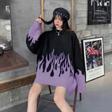 new sweater female hip-hop style flame jacquard women's sweater traf couple pullover knit top loose men's sweater
