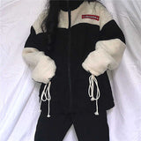 Embroidery Imitation Lambswool zip-up clothes women hoodie Autumn Winter Korean style velvet tops oversize sweatshirt