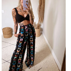 Pbong 2 Pecs Suit Summer Tracksuit Sets Womens Outfits Boho Beach Style Print Underwear Loose Wide Leg Pants Ropa Mujer Подходить New