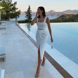 Woman White Lacing Irregular Skirt Spring Fashion Woman High Waisted Pleated Skirts Ladies Chic Solid Bow Beach Skirt