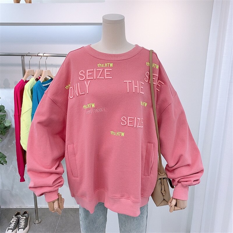 Pullover spring and autumn thin section new Korean loose letter embroidery all-match jacket hooded round neck sweatshirt