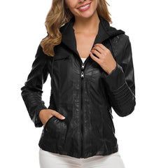 Autumn Fashion Hooded Jacket Solid Color Double Zippers Women Detachable Hood Pockets Drawstring Coat Streetwear